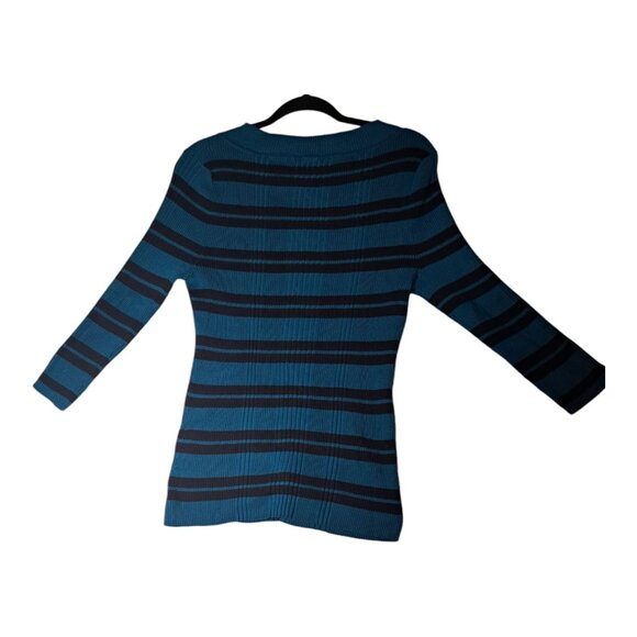 United States Sweaters XL V-Neck Pullover Turquoise Blue Black Striped Stretch - Picture 8 of 16